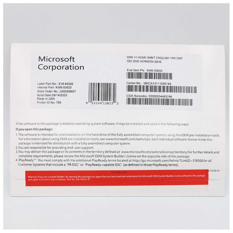 Windows 11 Home OEM License Type With 4GB RAM And 64 GB Storage Space In English Single Language